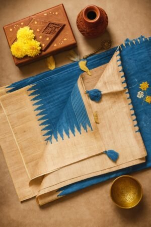 Royal Blue Textured Embroidery Sarees
