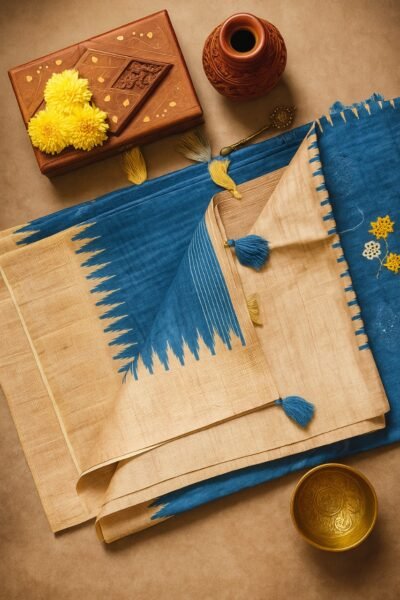 Royal Blue Textured Embroidery Sarees