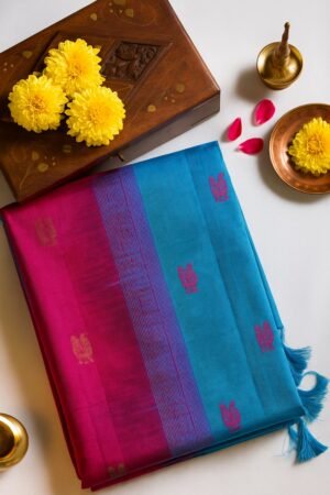Fuchsia Pink & Aqua Blue Dual-Tone Saree