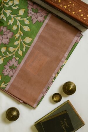Olive Green Floral Tusser Saree