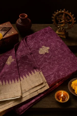 Plum Purple Embroidered Saree