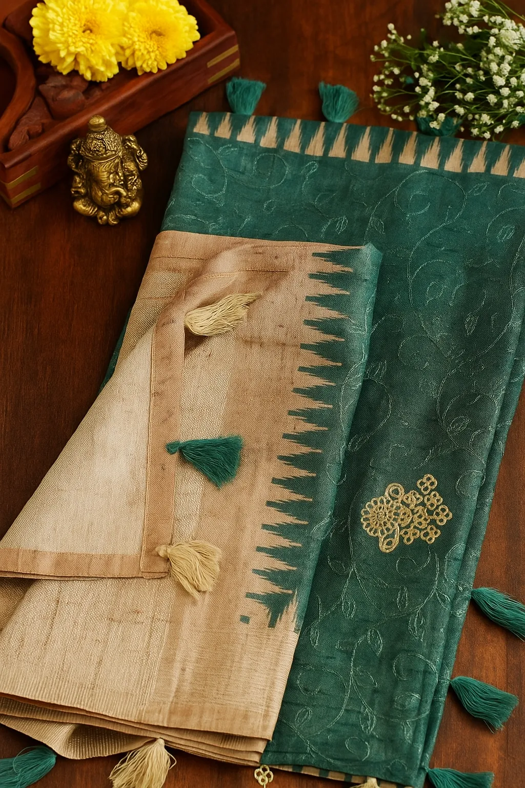 Teal Green Embroidered Saree