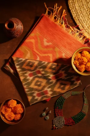 Vibrant Orange Pochampally Cotton Saree