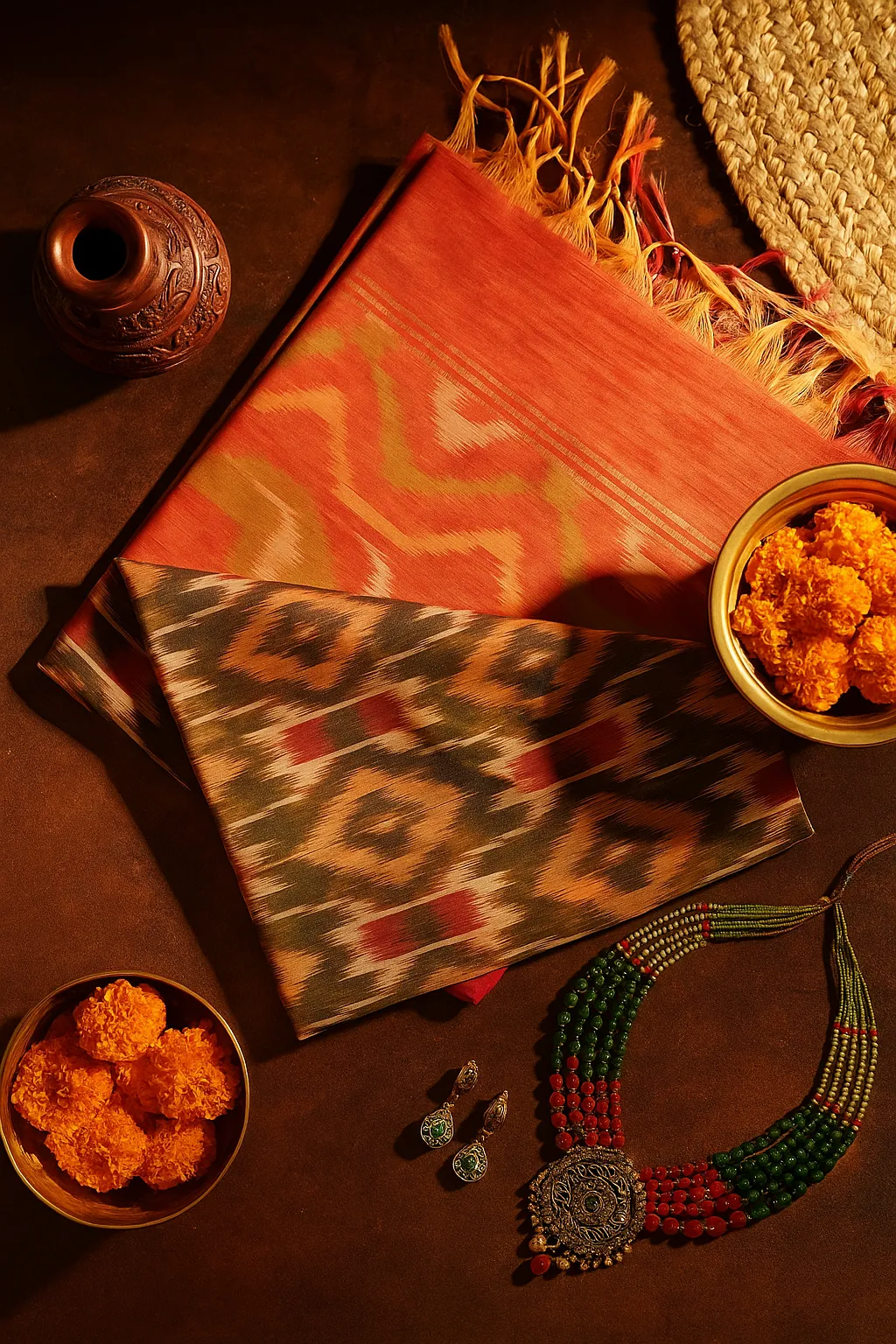 Vibrant Orange Pochampally Cotton Saree