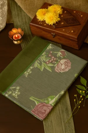Sage Green Floral Tusser Saree