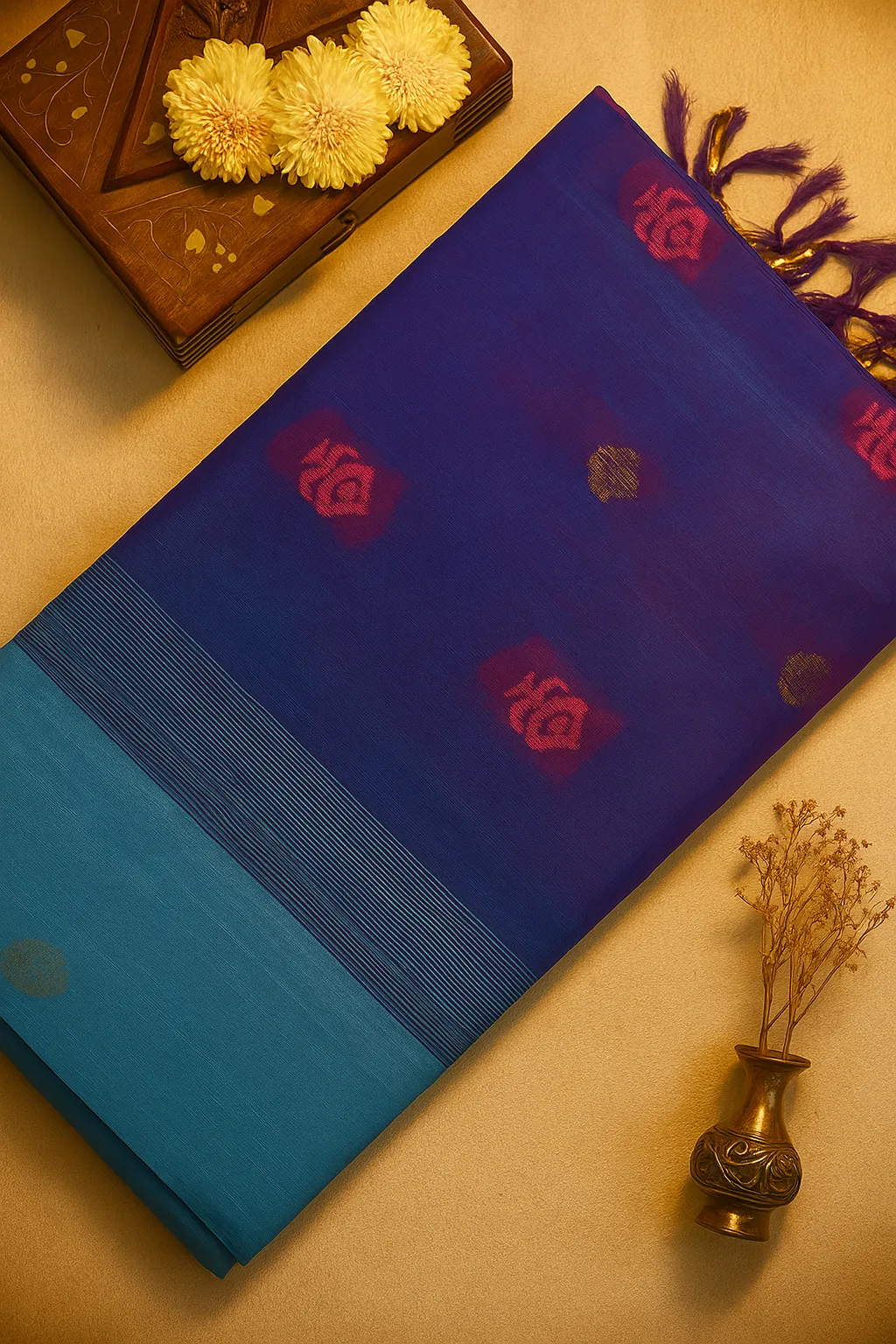 Festive Blue & Pink Dual Tone Saree