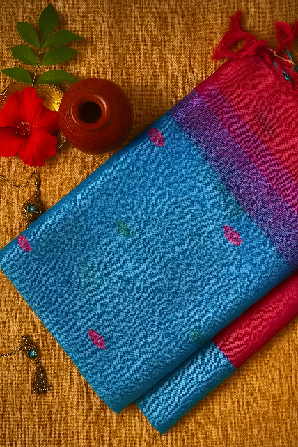 Vibrant Blue Textured Dual Tone Saree