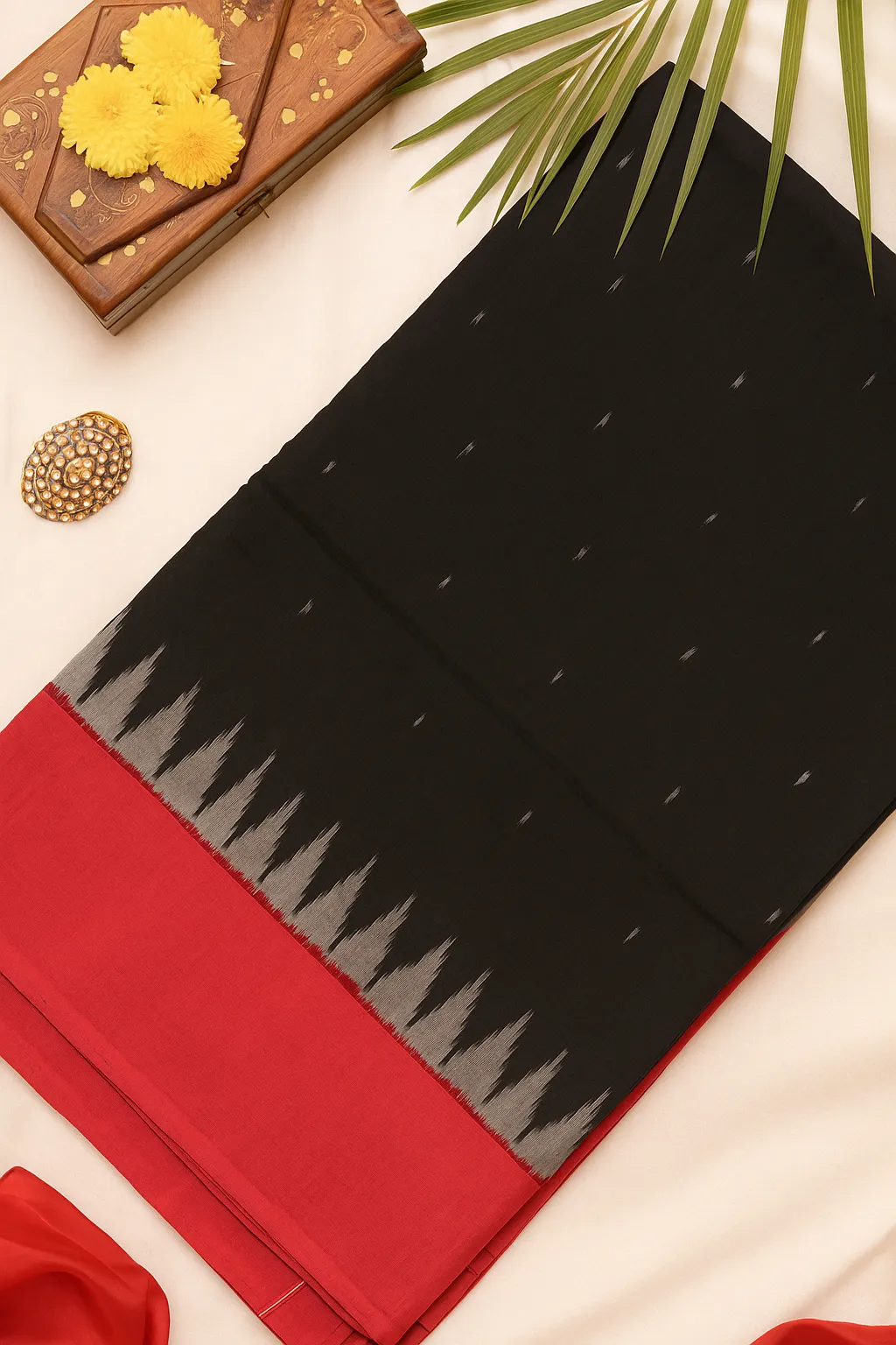Black & Red Ikat Cotton Saree