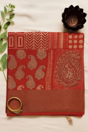 Vibrant Red Saree with Mixed Traditional Motifs