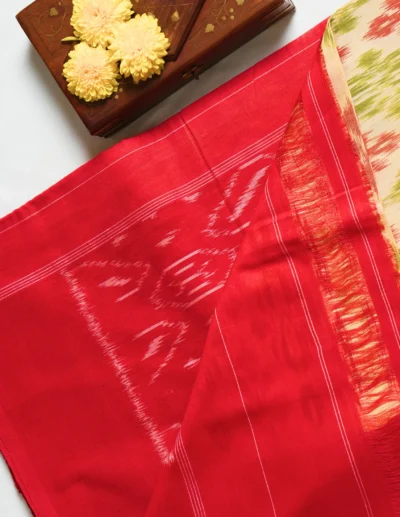 Neutral Base Red & Green Saree - Image 3