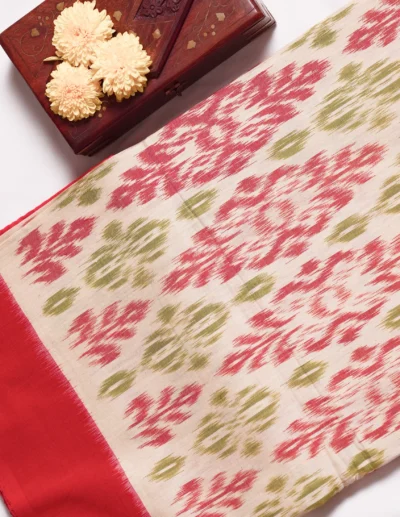 Neutral Base Red & Green Saree - Image 2