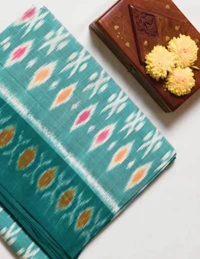 Teal Green Printed Saree - Image 3