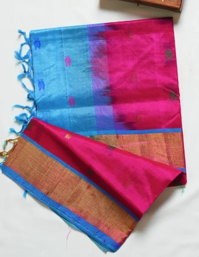 Fuchsia Pink & Aqua Blue Dual-Tone Saree - Image 2