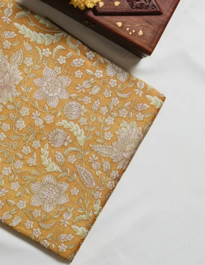 Mustard Yellow Floral Tusser Saree - Image 2