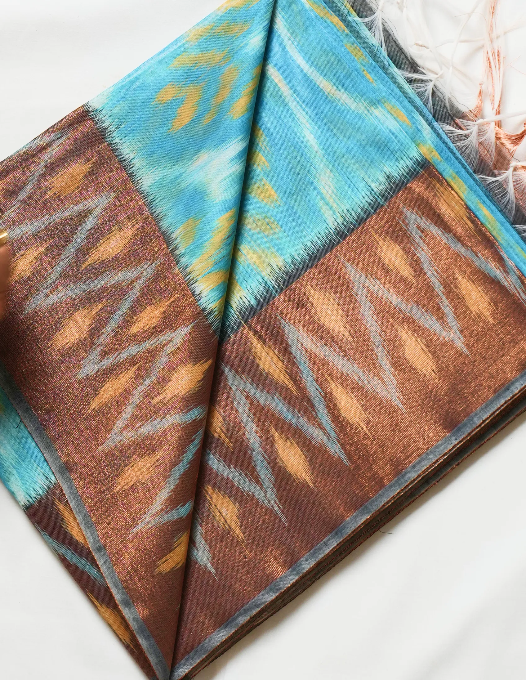 Sky Blue Pochampally Cotton Saree - Image 4