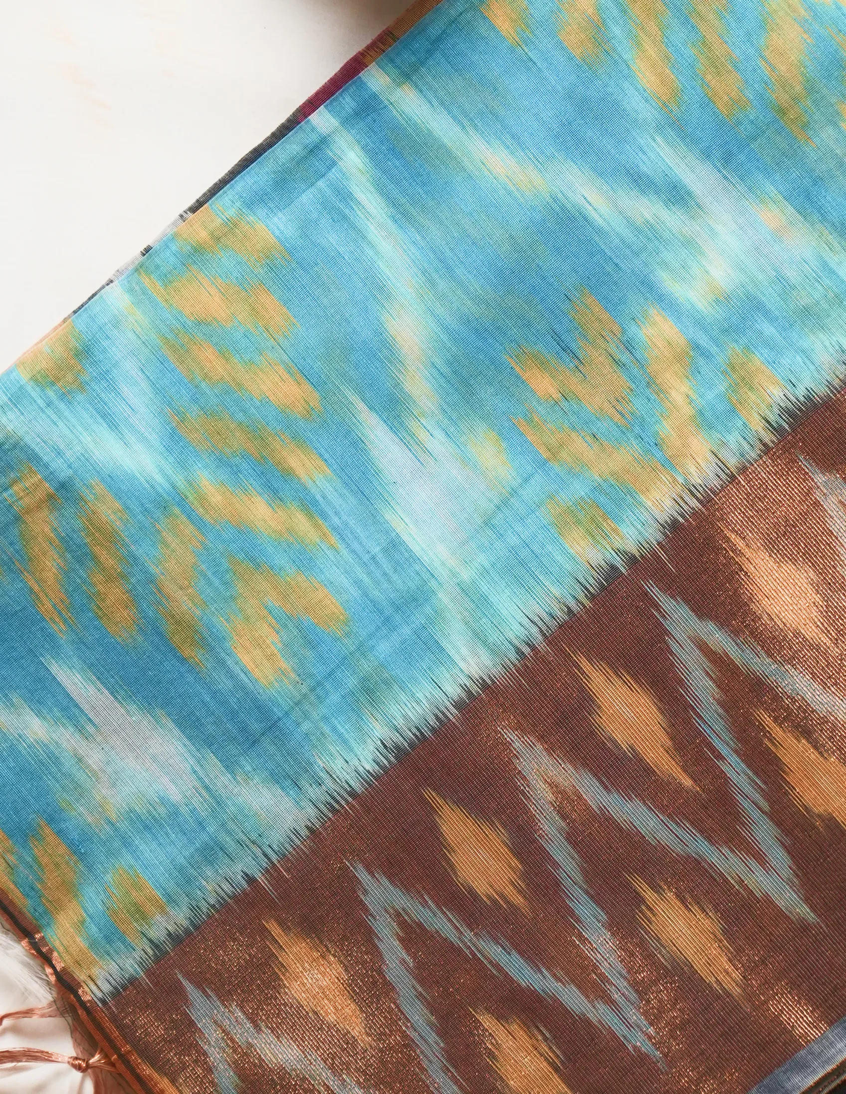 Sky Blue Pochampally Cotton Saree - Image 3