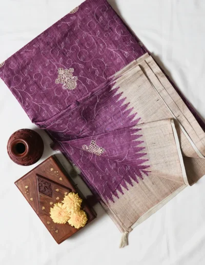 Plum Purple Embroidered Saree - Image 2