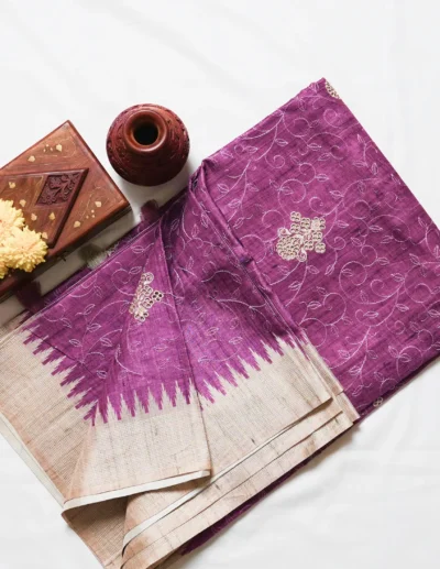 Plum Purple Embroidered Saree - Image 3