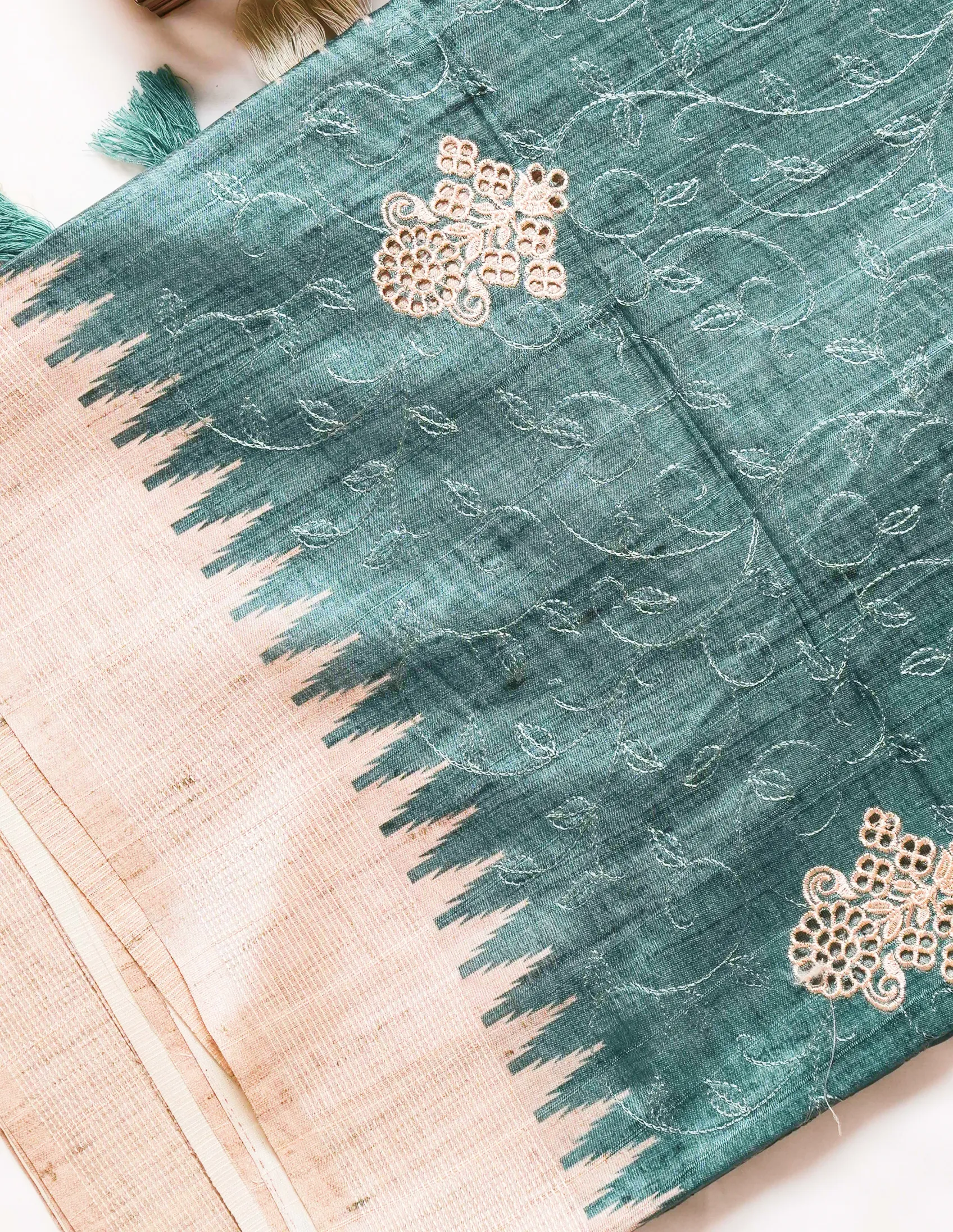 Teal Green Embroidered Saree - Image 2
