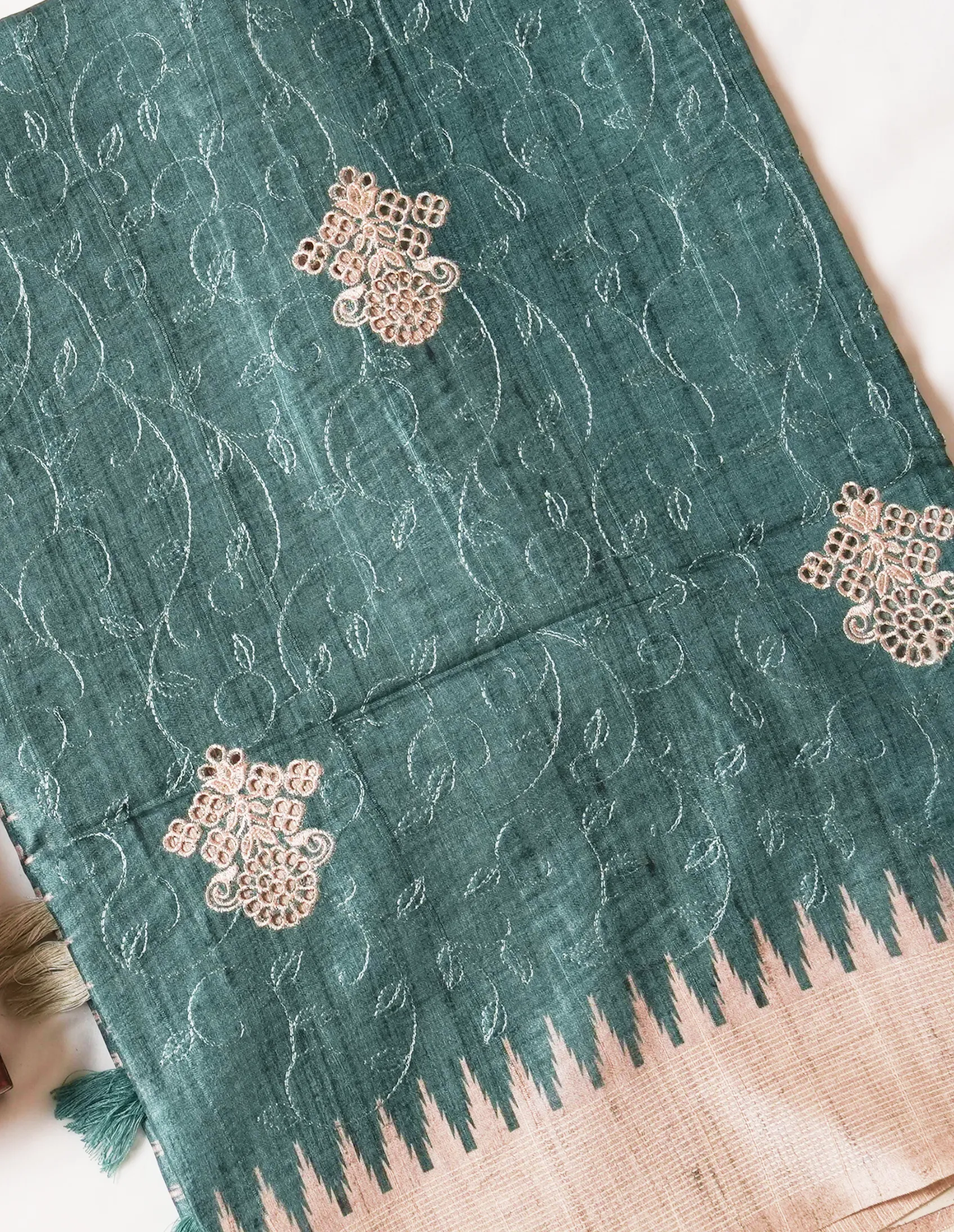 Teal Green Embroidered Saree - Image 3