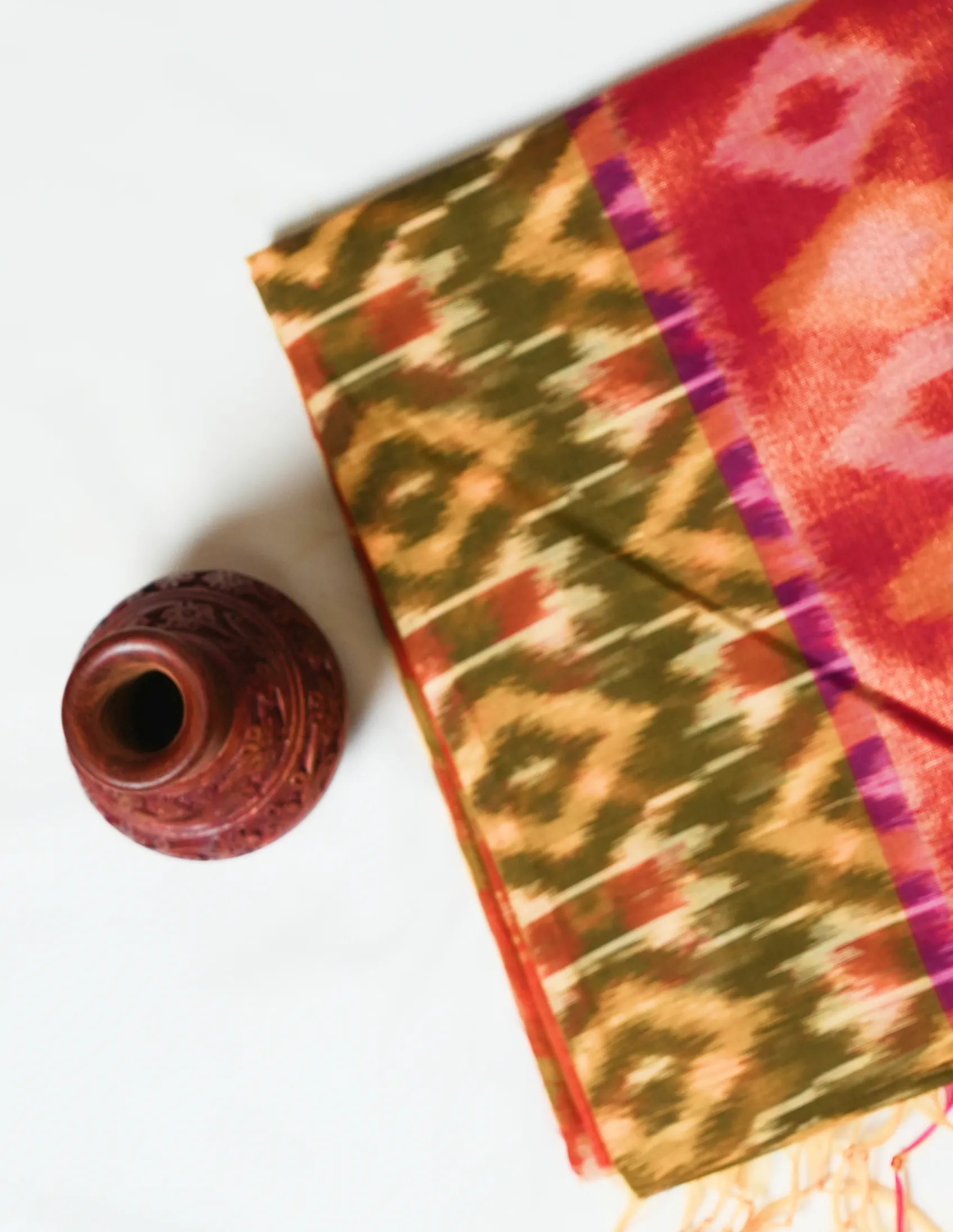 Vibrant Orange Pochampally Cotton Saree - Image 3