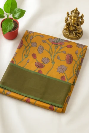 Mustard Yellow Saree with Floral & Bird Print