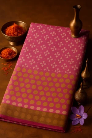 Vibrant Pink Saree with Polka Dots Motifs