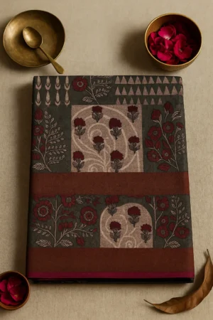 Grey & Maroon Saree with Elaborate Design