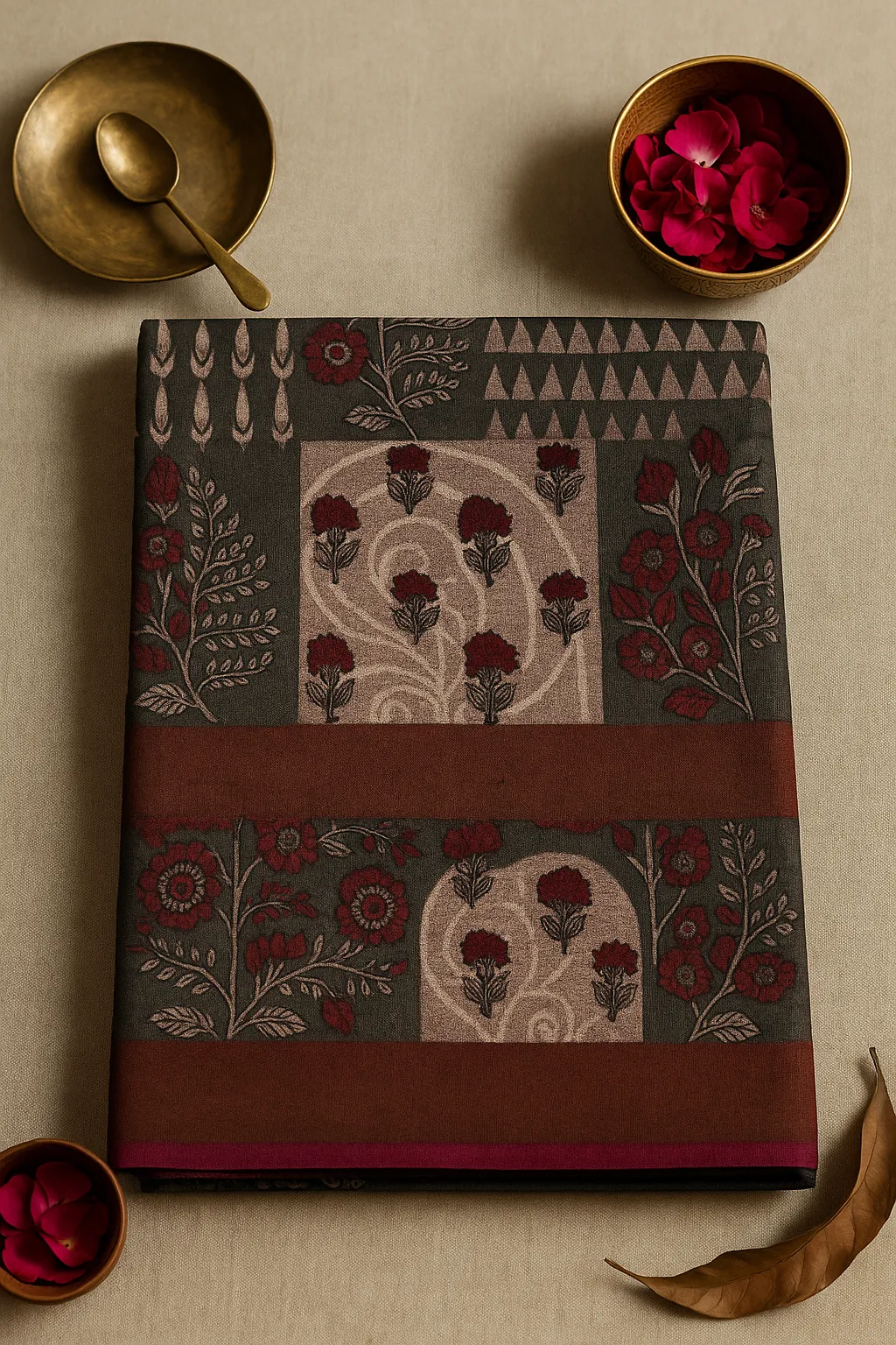 Grey & Maroon Saree with Elaborate Design