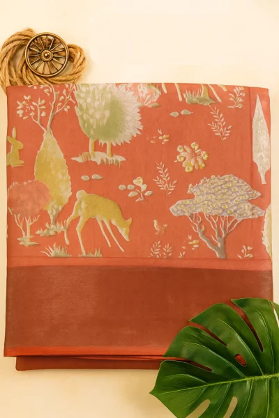 Earthy Terracotta Printed Saree - Image 2
