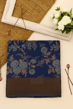 Navy Blue Saree with Grey Floral & Vine Print
