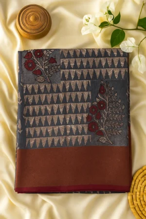 Grey Saree with Geometric & Floral Print
