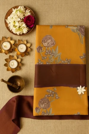 Mustard Yellow Floral Print Saree